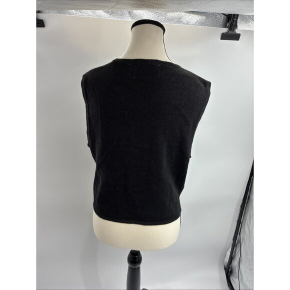 Sostanza Womens Size M Black Sweater Vest Button Front Beaded Floral Knit - Picture 5 of 7